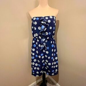 Banana Republic Navy, Gray & White Polka Dot Strapless Mini, ruffle, size 6